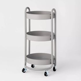 3 Tier Round Metal Utility Cart (Color: gray)